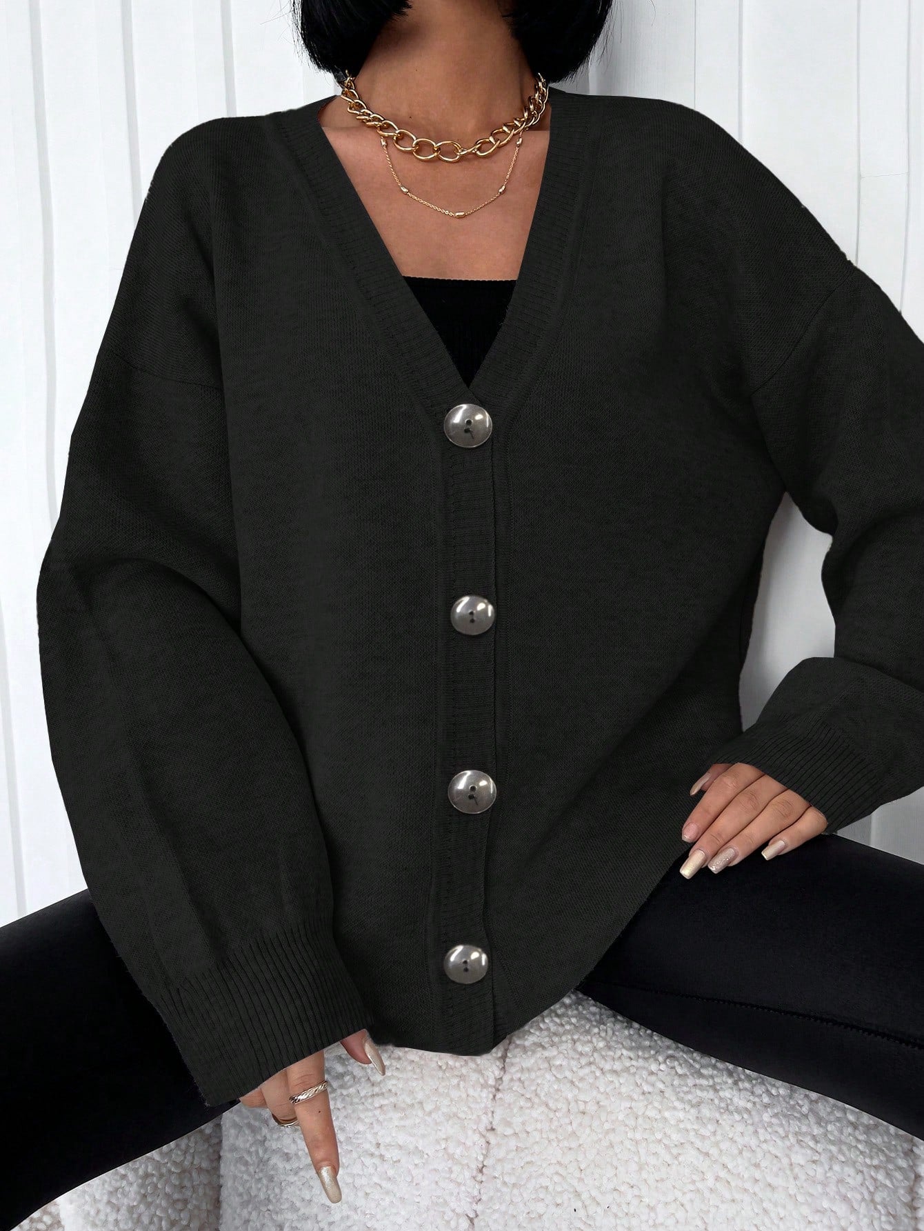 Cardigan mit Knöpfen Schwarz